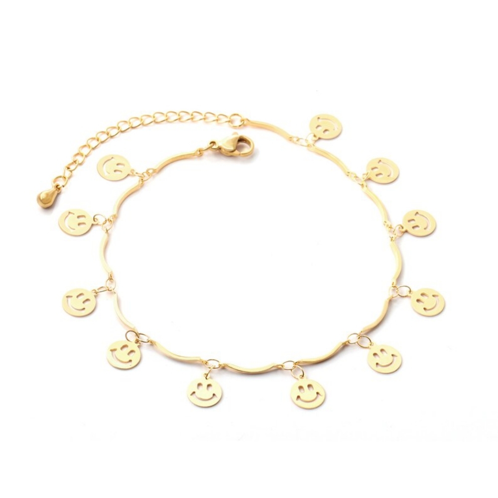 Gold plated smileyface charm anklet